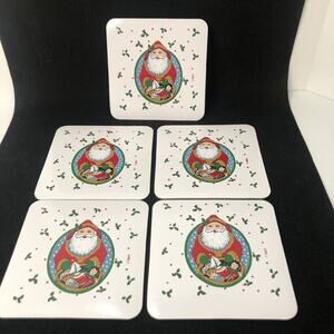 vintage 90s christmas B&D square santa‎ white holly and toys coasters 4 inch